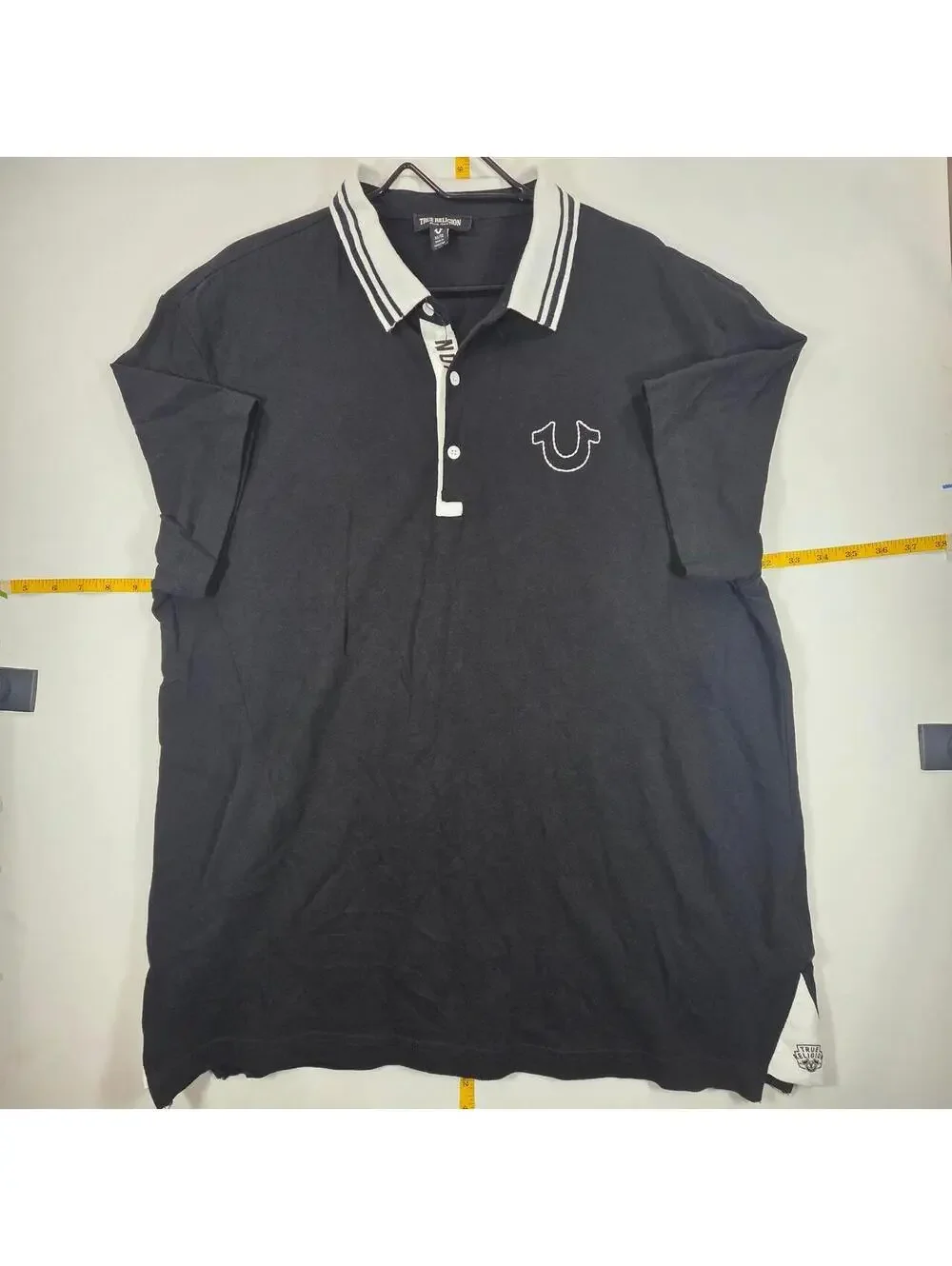 True Religion Men's Black and Grey Polo-shirt